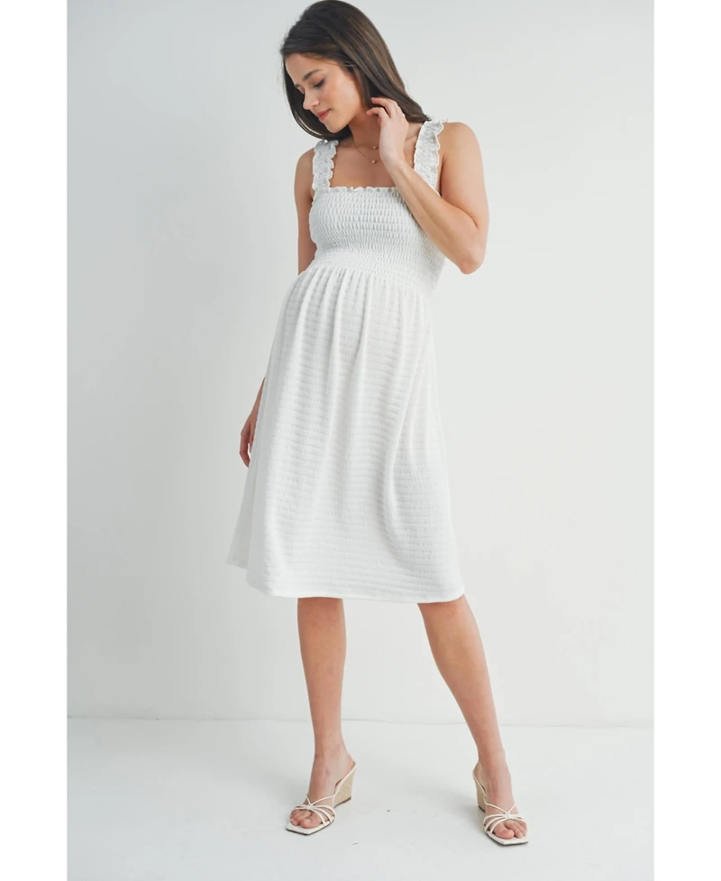 Hello Miz Maternity Smocked Empire Waist Sleeveless Square Neck Dress