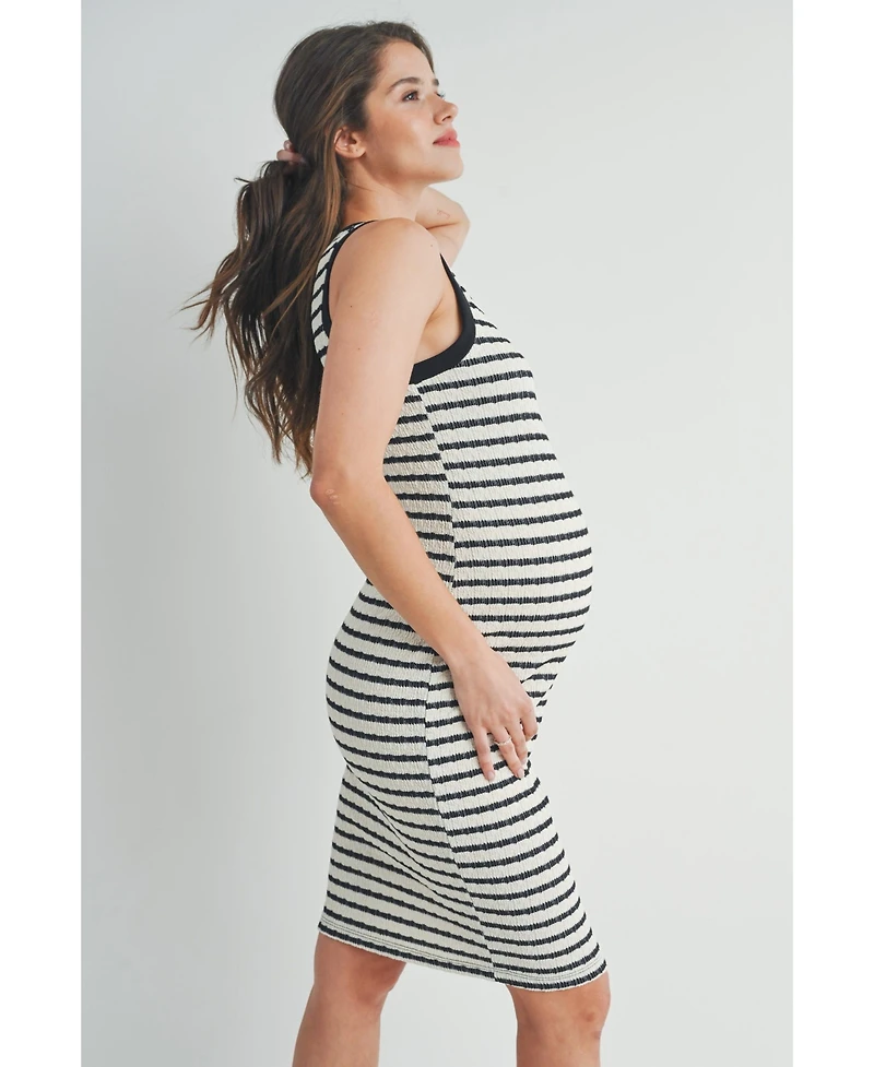 Hello Miz Maternity Striped Bodycon Sleeveless Scoop Neck Dress