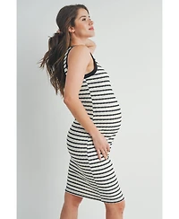 Hello Miz Maternity Striped Bodycon Sleeveless Scoop Neck Dress