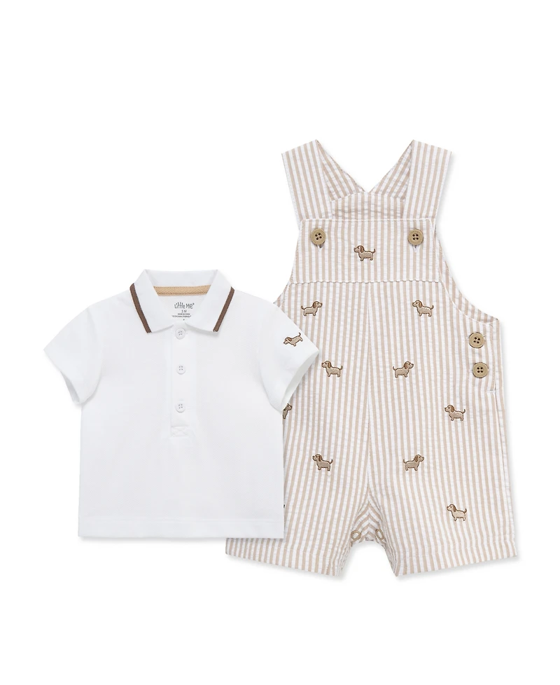 Little Me Baby Boys' Puppies Shortall and Polo Shirt, 2-Piece Set