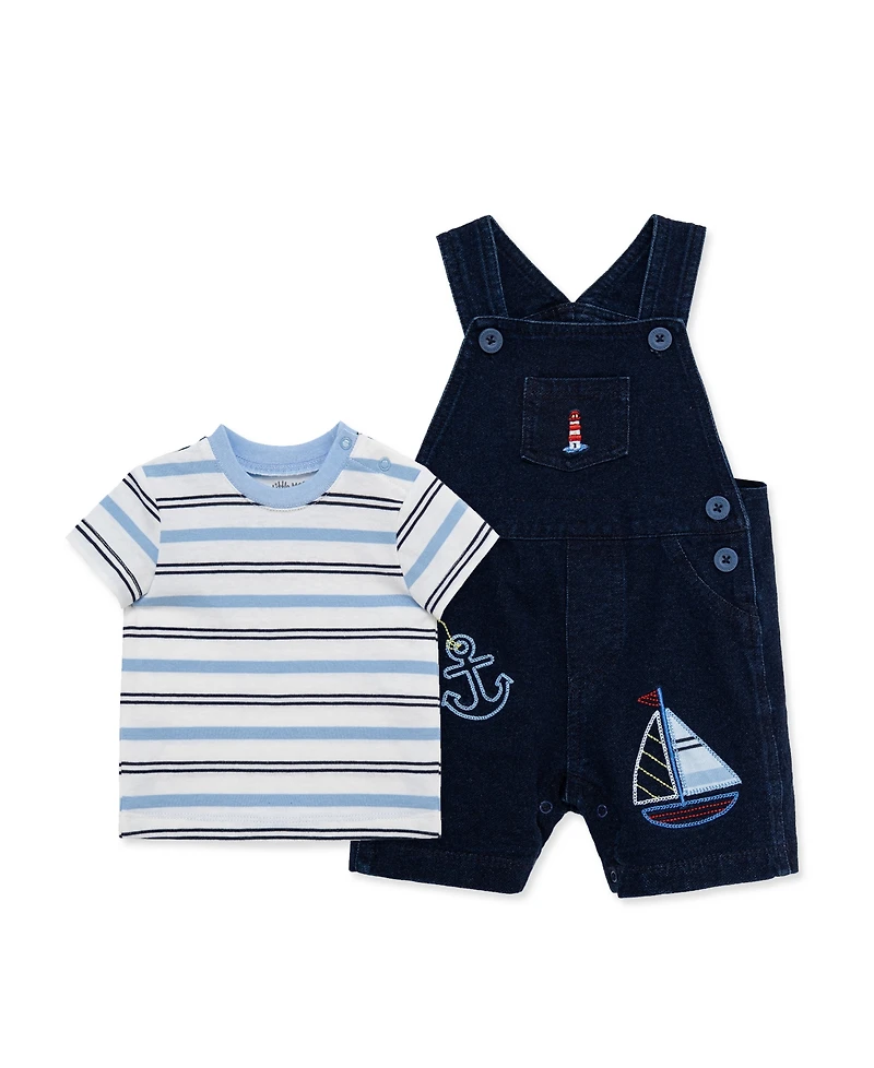 Little Me Baby Boys' Nautical Theme Shortall and Striped T-Shirt, 2-Piece Set