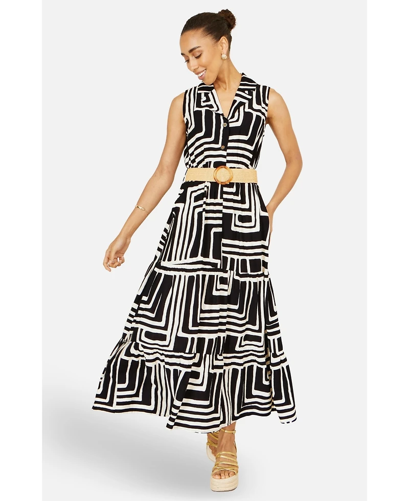 Yumi Women's Geo Print Midi Shirt Dress