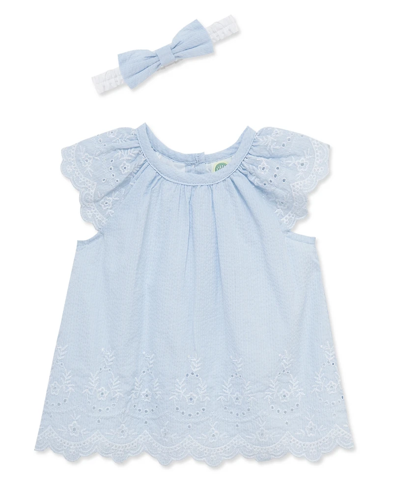 Little Me Baby Girls' Eyelet Embroidery Top, Shorts and Headband, 3-Piece Set