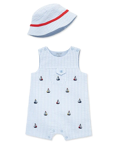 Little Me Baby Boys' Sailboat Striped Sunsuit and Hat, 2-Piece Set