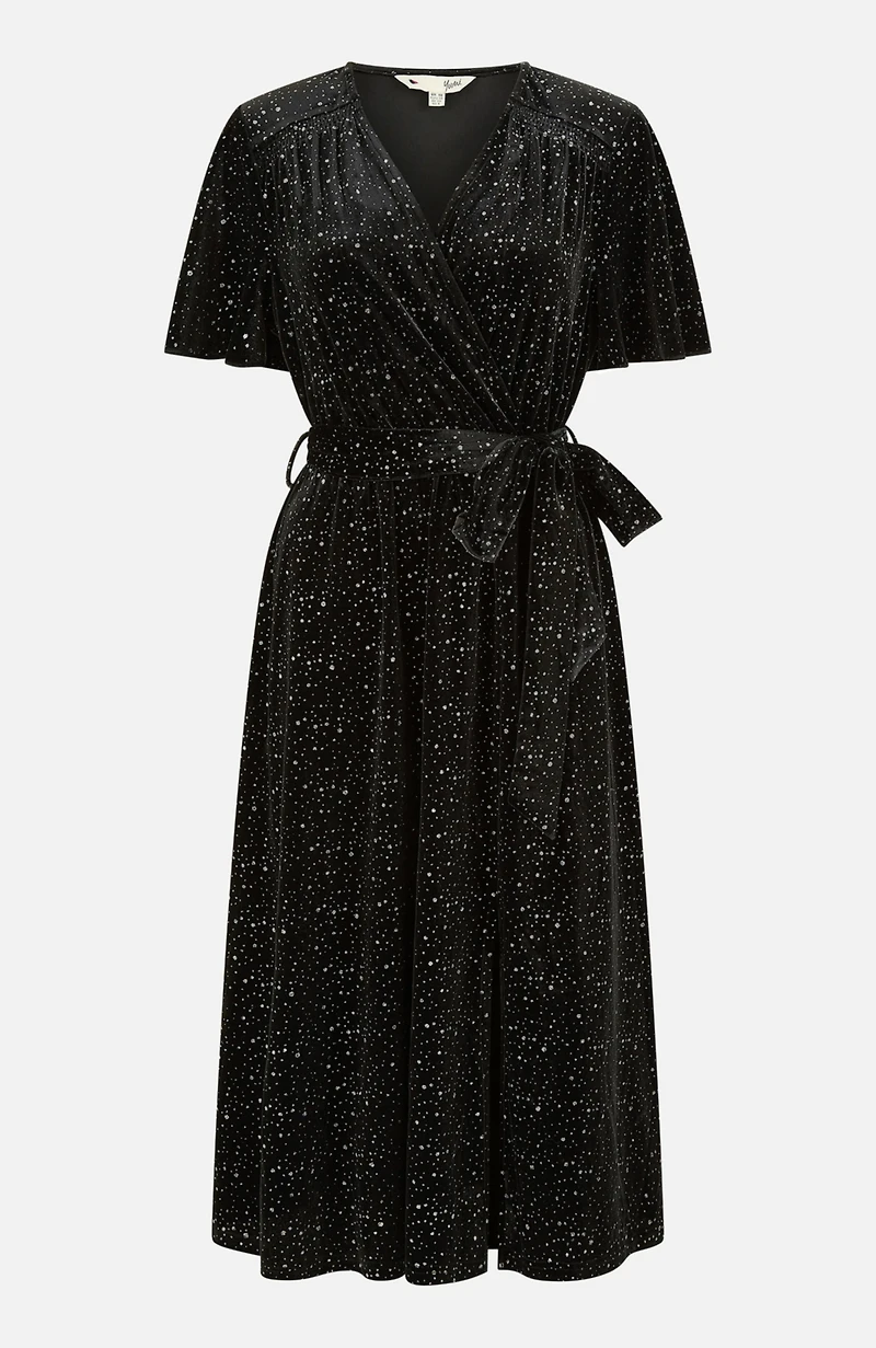Yumi Women's Velvet Sparkle Wrap Midi Dress