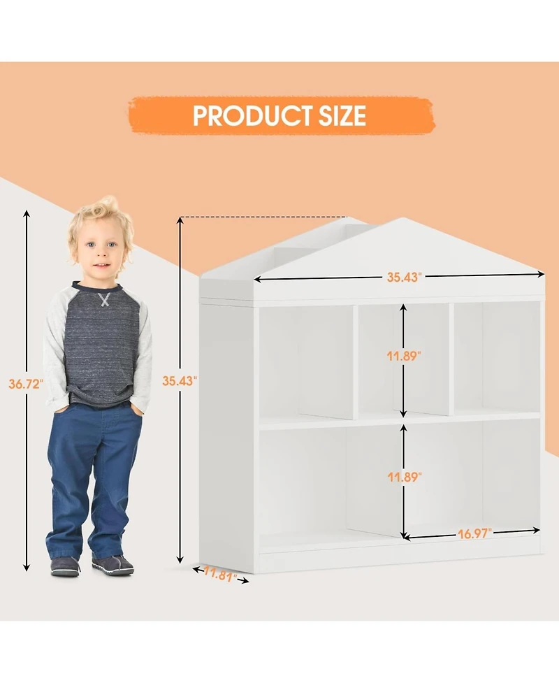 gaomon Toy Storage Organizer 5-Cubby Kids Bookshelf Bookcase Toddlers Playhouse Cabinet Shelf for Boys Girls Wooden Cubby Storage Toy Shelf