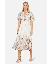 Yumi Women's Mirrored Floral Button Up Midi Dress
