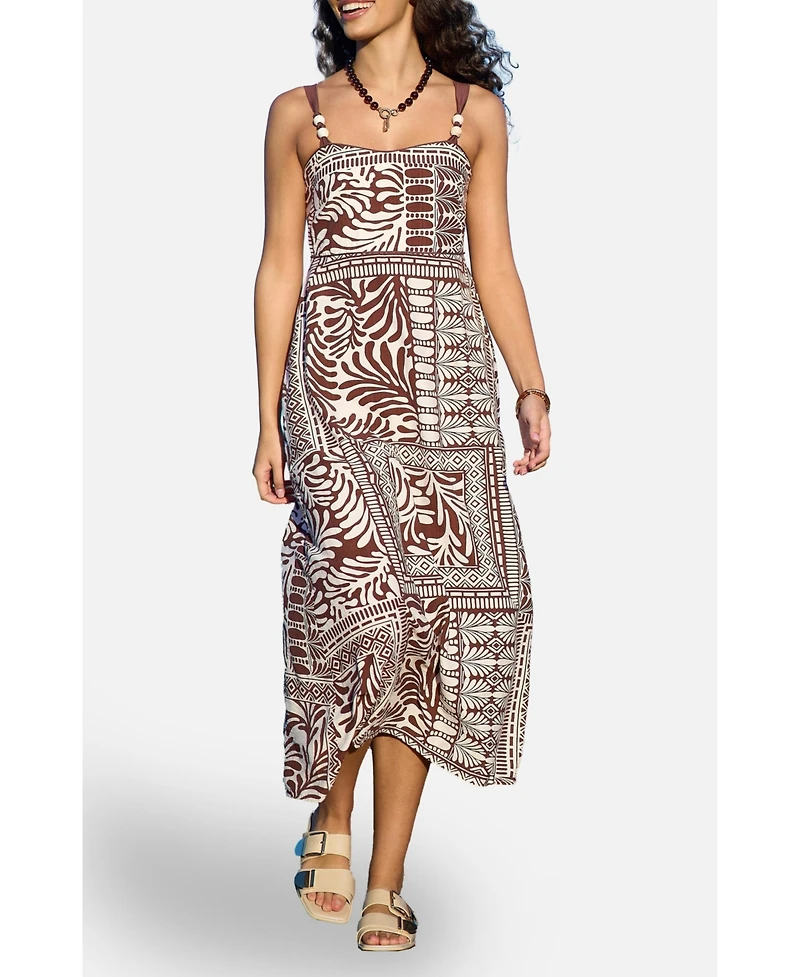 Yumi Women's Beaded Print Midi Dress