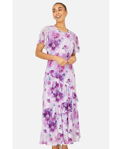 Yumi Women's Floral Print Frill Midi Dress