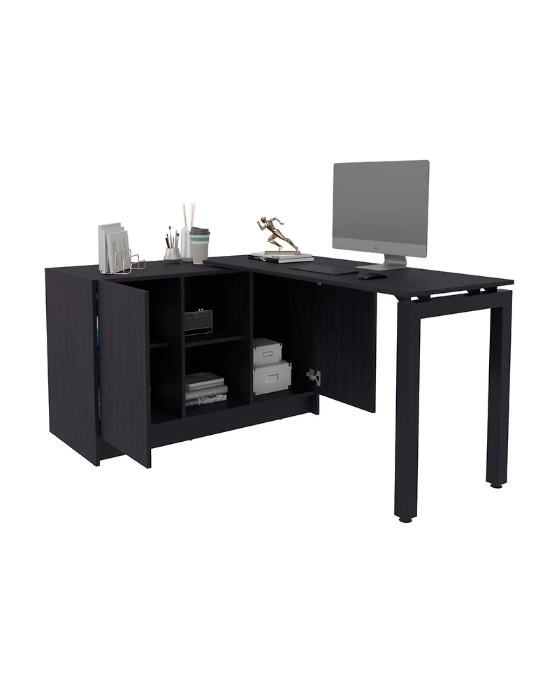 Fm Furniture Elfrida Desk, Two Open Storage Shelves, Wenge