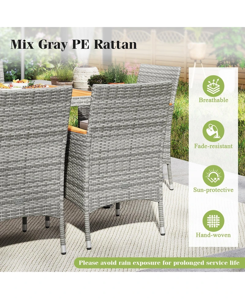 Gymax 9 Pieces Patio Pe Wicker Dining Set Outdoor Acacia Wood Table & Chairs