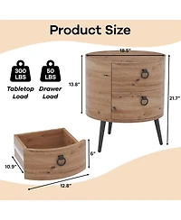 gaomon Round Side Table with Drawers Modern Night Stand with Storage Wooden Accent End Table Circle Bedside Table with Metal Legs for Living Room