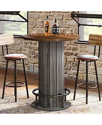 Tribesigns Round Bar Table, 39.4" H Wood Bistro Pub Table with Metal Ring Footrest (Only Table)