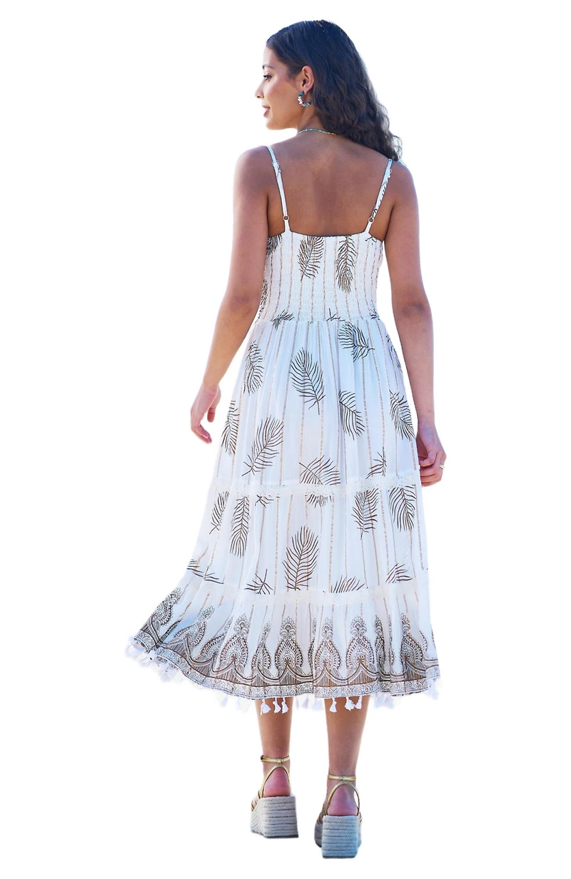 Yumi Women's Foil Print Lace Trim Midi Sun Dress