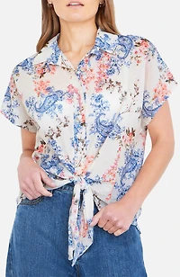 Yumi Women's Cotton Paisley Print Tie Knot Shirt