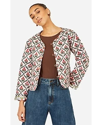 Yumi Women's Print Reversible Cotton Quilted Jacket
