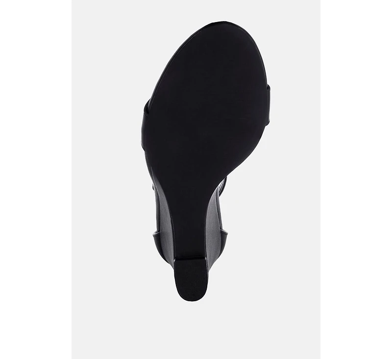 Pobora Genuine Leather Slim Wedge Heel Sandals