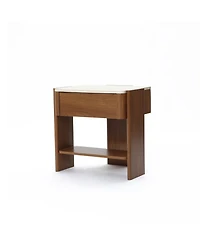 LuxenHome Faux Travertine Nightstand with Drawer and Open Shelf, Mdf Wood Accent Side Table