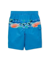 Lands' End Boys Chlorine Resistant Stretch Print Blocked Hydroliner Board Swim Trunks