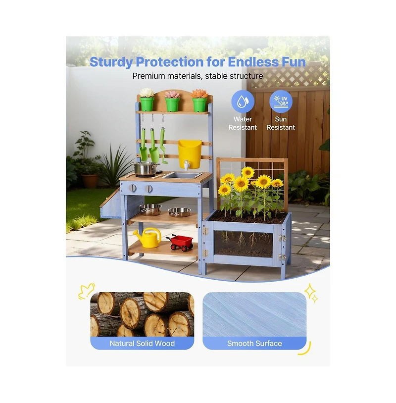 Slickblue Outdoor Wooden Mud Kitchen for Kids with Planting Box & Sink