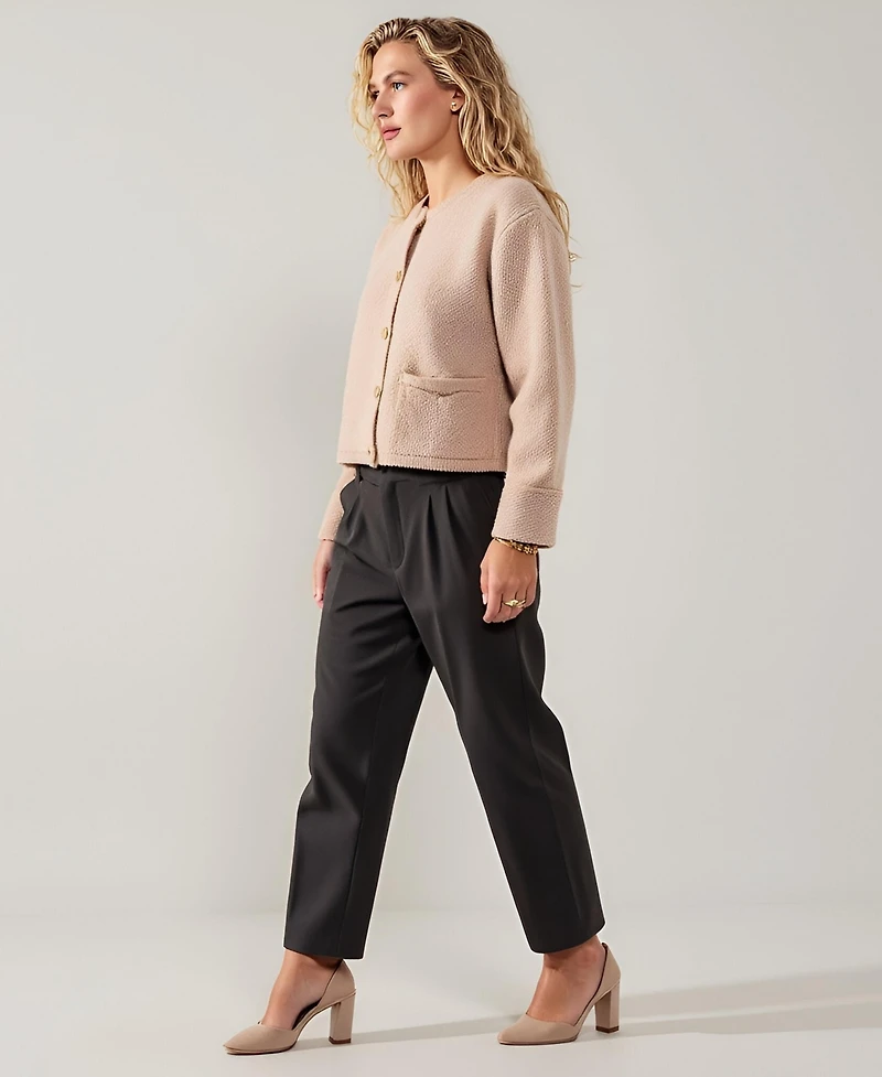 Modenaire Women's Crewneck Textured Knit Button-Front Cardigan