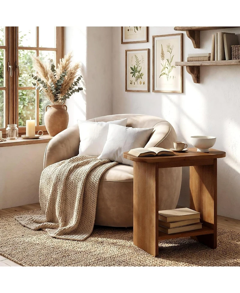 Tribesigns Solid Wood Side Table, H-Shaped 2-Tier End Table with Storage Shelf