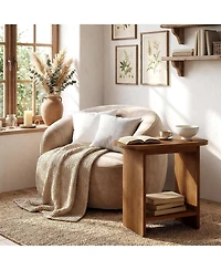 Tribesigns Solid Wood Side Table, H-Shaped 2-Tier End Table with Storage Shelf