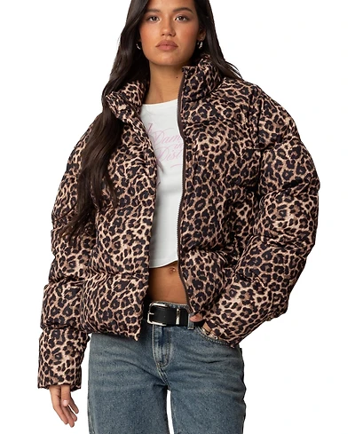 Edikted Women's Dalya Leopard Printed Puffer Jacket