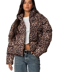 Edikted Women's Dalya Leopard Printed Puffer Jacket