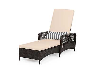 Slickblue Adjustable Outdoor Wicker Chaise Lounge with Pillow for Patio