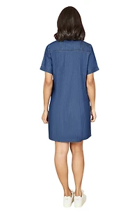 Yumi Women's Cotton Chambray Zip Neckline Dress
