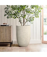 LuxenHome 23.5" Tall Round Tapered Planter, Travertine Stone Finish, Indoor/Outdoor Garden Pot