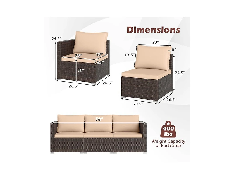 Slickblue 3-Piece Patio Sectional Sofa Set with Plush Seat Cushions