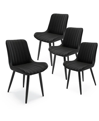 Streamdale Furniture Set of 4 Modern Pu Leather Dining Chairs with Cushions & Metal Legs