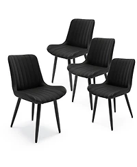 Streamdale Furniture Set of 4 Modern Pu Leather Dining Chairs with Cushions & Metal Legs