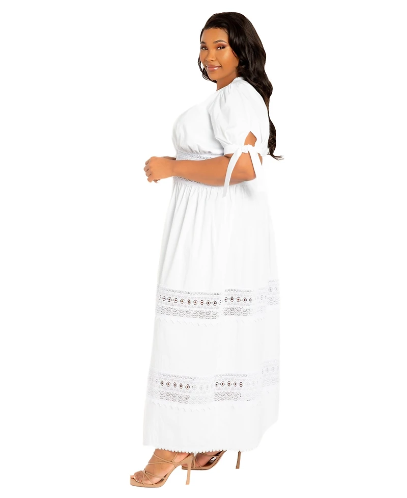 Buxom Couture Plus Puff Sleeve Tiered Eyelet Maxi Dress