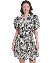 Vince Camuto Women's Printed Split V-Neck Mini Dress