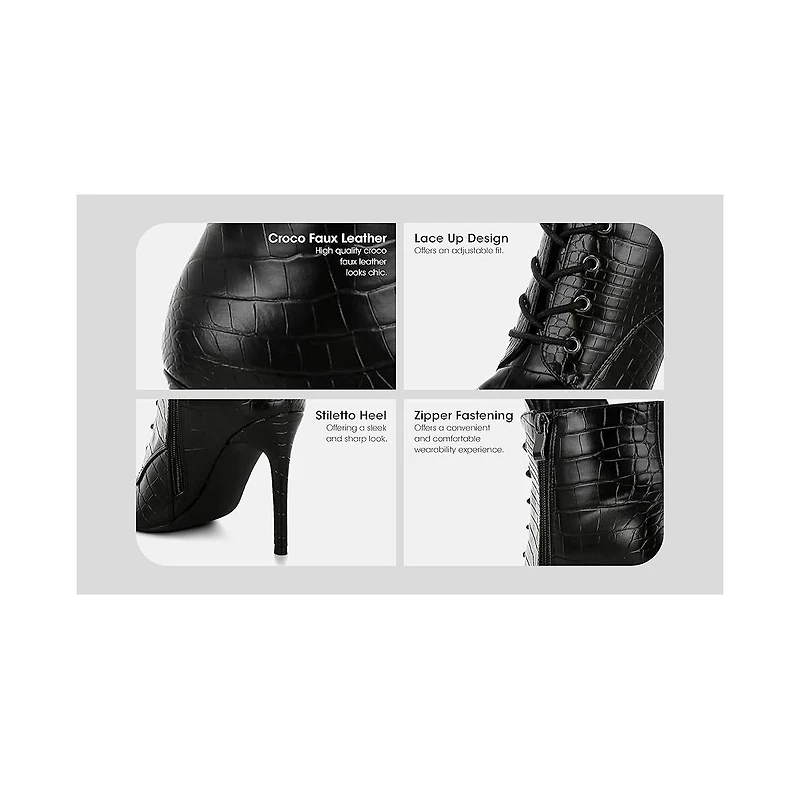 London Rag Womens Mesta Croco Textured Stiletto Boots