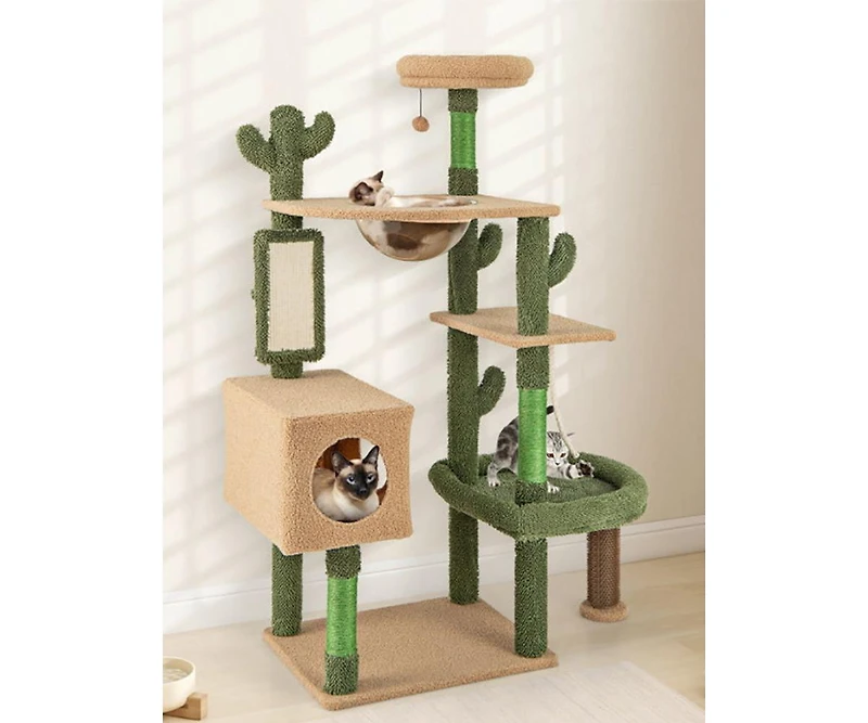 Aostirmotor 59" Cactus Cat Tower, Multi-Level Activity Center with Scratching Posts & Toy, Indoor Kitty Furniture