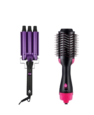 Pursonic Salon-Quality Hair Duo: Triple Barrel Hair Curler & One Step Volumizing Hair Dryer