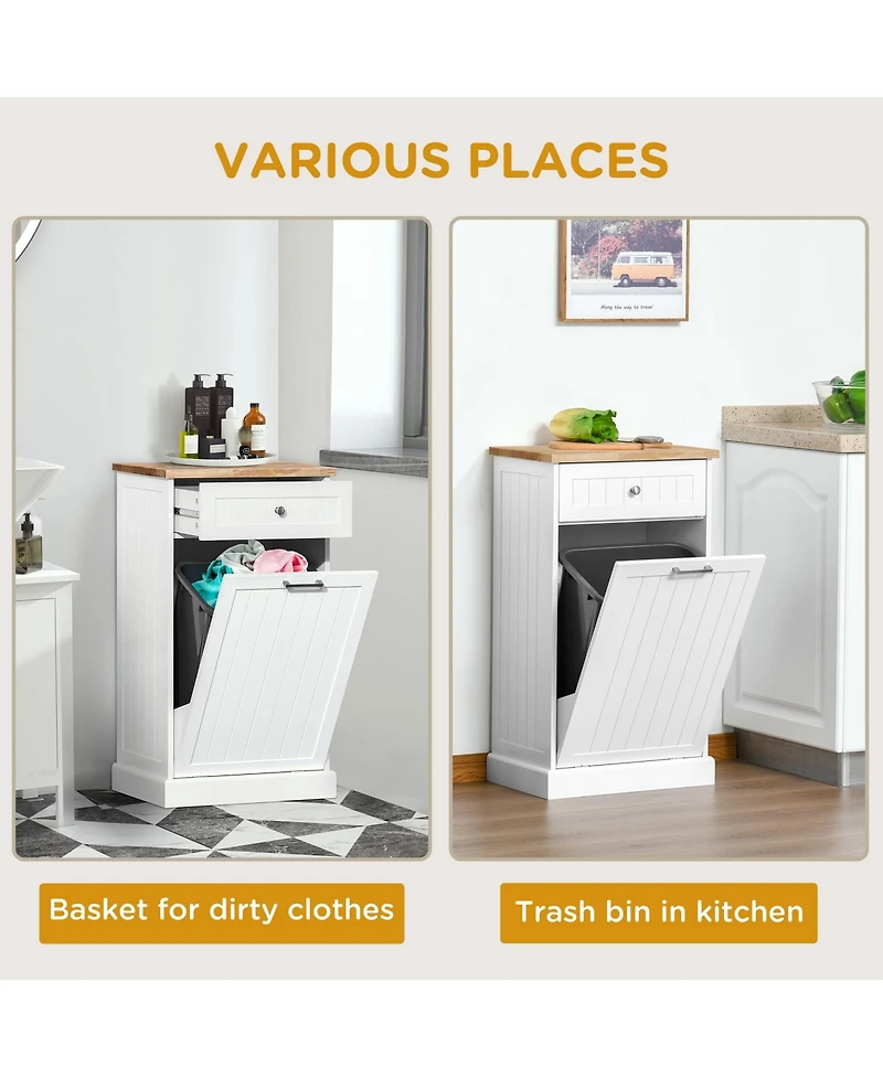 Homcom Hidden Trash Can Container Tilt Opening Kitchen Cabinet Bin, /