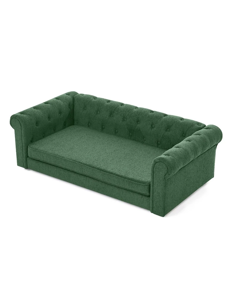 6thdruple Oversized Beige Linen Dog Sofa, Modern Elevated Pet Bed for Large Breeds