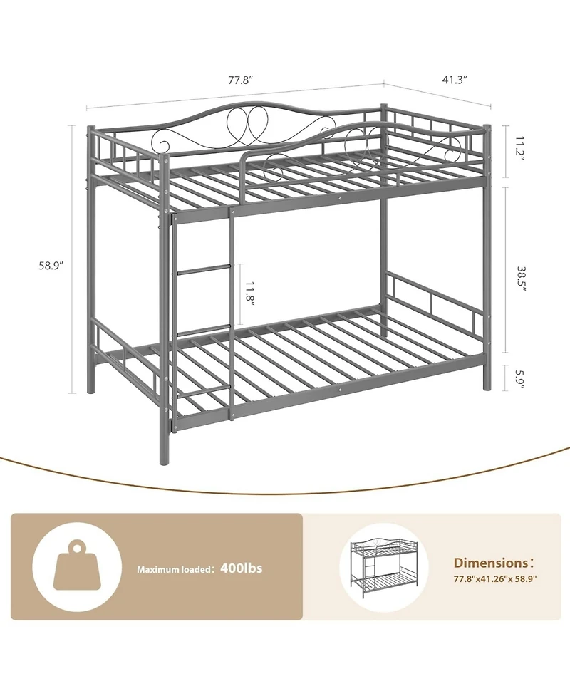 gaomon Metal Bunk Bed Twin Over Twin, Heavy Duty Bunkbeds Frame with Safety Guard Rails for Kids Boys GirlsSteel School, Bedroom Space-Saving,