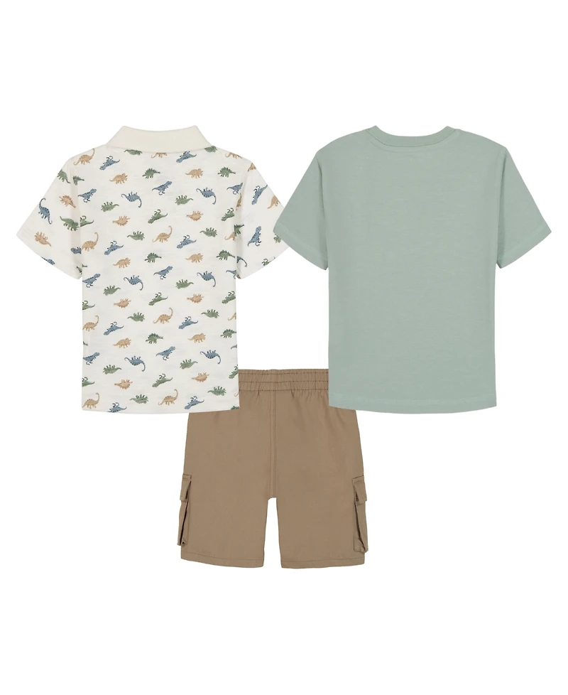 Kids Headquarters Boys' Toddler 2T-5T Printed Polo, Camera T-Shirt and Twill Cargo Shorts 3-Piece Set