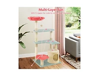 Aostirmotor 49" Floral Kitten Tower with Flower-Shaped Plush Perch, Multi-Level Aesthetic Cat Furniture