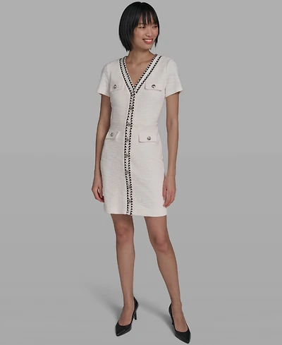 Karl Lagerfeld Paris Women's V-Neck Tweed Sheath Dress