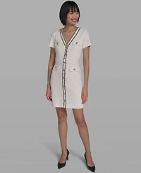 Karl Lagerfeld Paris Women's V-Neck Tweed Sheath Dress