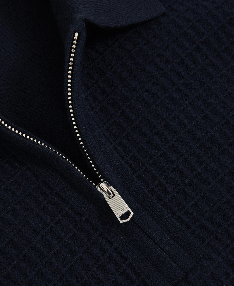 Reiss Men's Wool Waffle-Knit Half-Zip Polo Shirt
