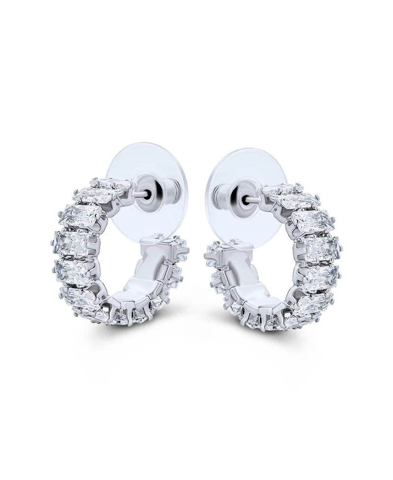 Bling Jewelry Classic Timeless Emerald Cut Cz Cubic Zirconia Mini Hoop Earrings Ear 0.5 Inch Dia