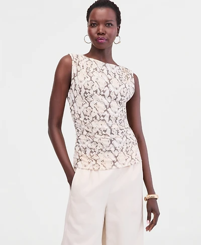 I.n.c. International Concepts Women's Printed High-Neck Ruched Mesh Tank, Macy's Exclusive